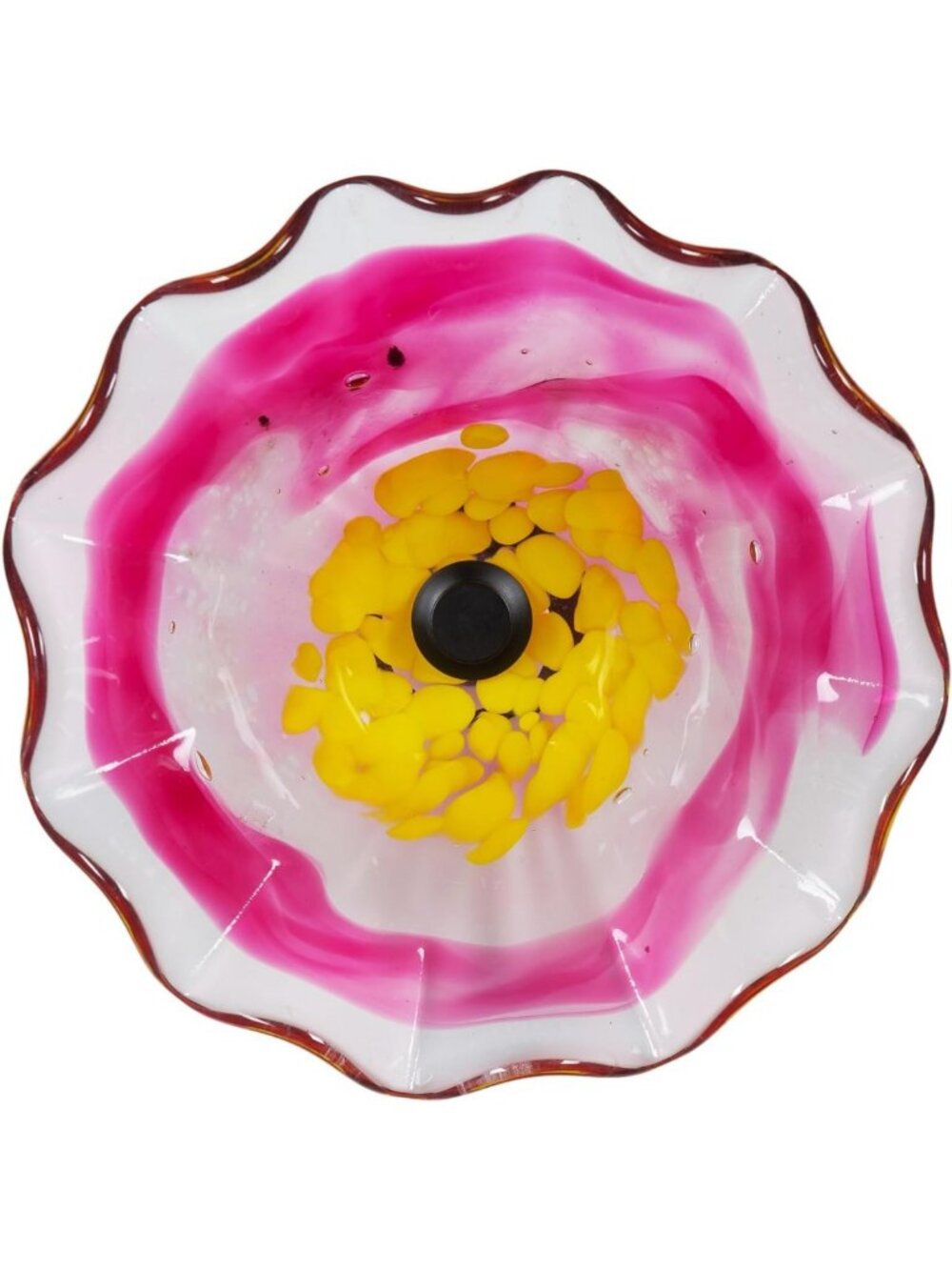 Hand Blown Pink Flower Art Glass Wall Decor, 9-Inch Diameter, Unique Home Accent